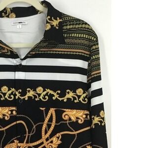 Men Royalcore Luxe Party Editorial Baroque Swagger Chain Print Button Up Shirt L